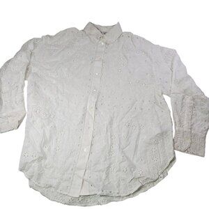 Madewell Women White Embroidered Oversize Cotton Button-Down Shirt Size L